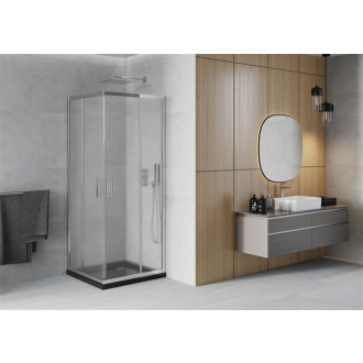Mexen Rio štvorcový sprchovací kút 80 x 80 cm, mráz, chróm + plochá sprchová vanička, čierna - 860-080-080-01-30-4070