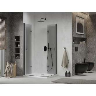 Mexen Lima Duo skladací sprchovací kút 90 x 80 cm, transparentná, čierna + plochá sprchová vanička - 856-090-090-70-02-4010B
