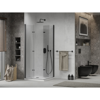 Mexen Lima Duo skladací sprchovací kút 90 x 80 cm, transparentná, čierna + plochá sprchová vanička - 856-090-090-70-02-4010B