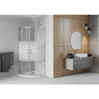 Sprchovací kút Mexen Rio polkruhový 90 x 90 cm, pruhy, chróm + Sprchová vanička plochá, biela - 863-090-090-01-20-4110
