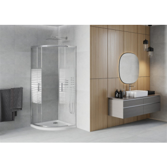 Sprchovací kút Mexen Rio polkruhový 90 x 90 cm, pruhy, chróm + Sprchová vanička plochá, biela - 863-090-090-01-20-4110