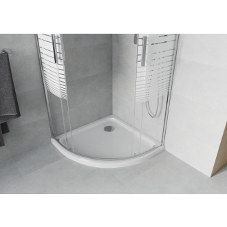 Sprchovací kút Mexen Rio polkruhový 90 x 90 cm, pruhy, chróm + Sprchová vanička plochá, biela - 863-090-090-01-20-4110