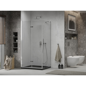 Mexen Lima skladací sprchovací kút 90 x 100 cm, transparentný, chróm + plochá sprchová vanička, čierna - 856-090-100-01-00-4070