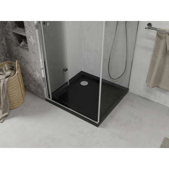 Mexen Lima skladací sprchovací kút 90 x 90 cm, transparentný, chróm + plochá sprchová vanička, čierna - 856-090-090-01-00-4070