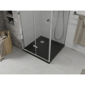 Mexen Lima skladací sprchovací kút 90 x 90 cm, transparentný, chróm + plochá sprchová vanička, čierna - 856-090-090-01-00-4070