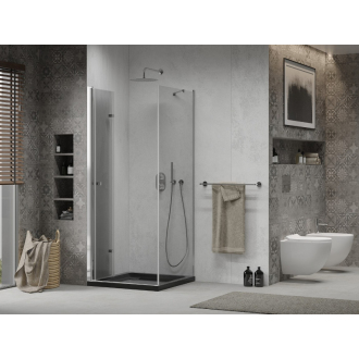Mexen Lima skladací sprchovací kút 90 x 90 cm, transparentný, chróm + plochá sprchová vanička, čierna - 856-090-090-01-00-4070