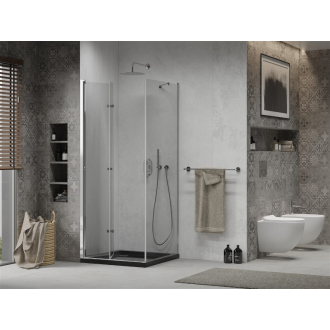 Mexen Lima skladací sprchovací kút 90 x 90 cm, transparentný, chróm + plochá sprchová vanička, čierna - 856-090-090-01-00-4070