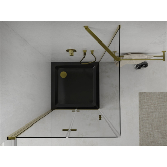 Mexen Lima skladací sprchovací kút 90 x 90 cm, transparentná, zlatá + plochá sprchová vanička, čierna - 856-090-090-50-00-4070G