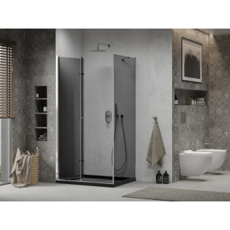 Mexen Lima skladací sprchovací kút 80 x 120 cm, grafit, chróm + plochá sprchová vanička, čierna - 856-080-120-01-40-4070