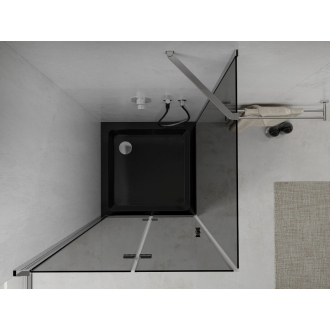 Mexen Lima skladací sprchovací kút 90 x 90 cm, grafit, chróm + plochá sprchová vanička, čierna - 856-090-090-01-40-4070