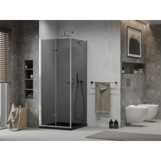 Mexen Lima skladací sprchovací kút 90 x 90 cm, grafit, chróm + plochá sprchová vanička, čierna - 856-090-090-01-40-4070