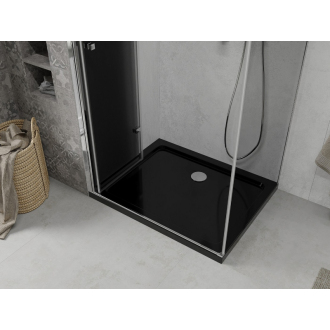 Mexen Lima skladací sprchovací kút 90 x 100 cm, grafit, chróm + plochá sprchová vanička, čierna - 856-090-100-01-40-4070