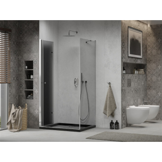 Mexen Lima skladací sprchovací kút 90 x 120 cm, grafit, chróm + plochá sprchová vanička, čierna - 856-090-120-01-40-4070