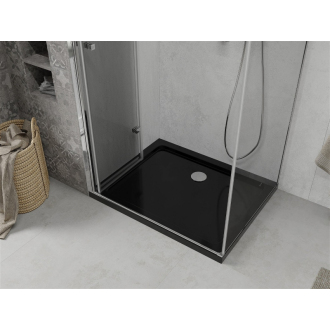 Mexen Lima skladací sprchovací kút 90 x 120 cm, transparentný, chróm + plochá sprchová vanička, čierna - 856-090-120-01-00-4070