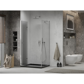 Mexen Lima skladací sprchovací kút 90 x 120 cm, transparentný, chróm + plochá sprchová vanička, čierna - 856-090-120-01-00-4070