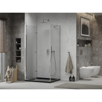 Mexen Lima skladací sprchovací kút 90 x 120 cm, transparentný, chróm + plochá sprchová vanička, čierna - 856-090-120-01-00-4070