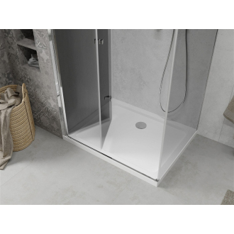 Mexen Lima skladací sprchovací kút 80 x 70 cm, grafit, chróm + plochá sprchová vanička, biela - 856-080-070-01-40-4010