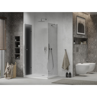 Mexen Lima skladací sprchovací kút 90 x 120 cm, grafit, chróm + plochá sprchová vanička, biela - 856-090-120-01-40-4010