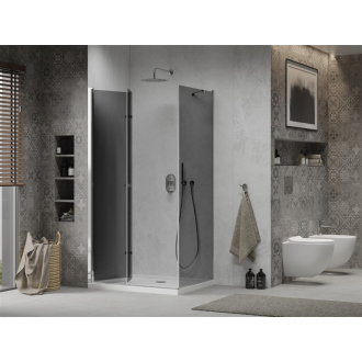 Mexen Lima skladací sprchovací kút 90 x 120 cm, grafit, chróm + plochá sprchová vanička, biela - 856-090-120-01-40-4010
