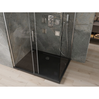 Mexen Omega výsuvná sprchová kabína 120 x 90 cm, transparentná, chróm + plochá sprchová vanička, čierna - 825-120-090-01-00-4070