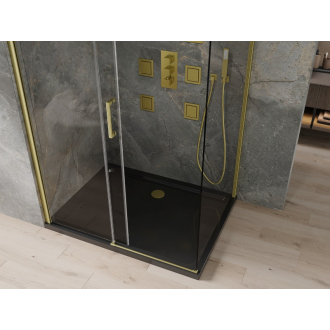 Mexen Omega výsuvná sprchová kabína 120 x 80 cm, priehľadná, zlatá + plochá sprchová vanička, čierna - 825-120-080-50-00-4070G
