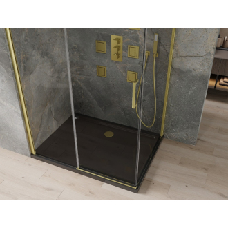 Mexen Omega výsuvná sprchová kabína 120 x 80 cm, priehľadná, zlatá + plochá sprchová vanička, čierna - 825-120-080-50-00-4070G
