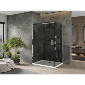Mexen Omega výsuvná sprchová kabína 120 x 70 cm, grafit, chróm + plochá sprchová vanička, biela - 825-120-070-01-40-4010