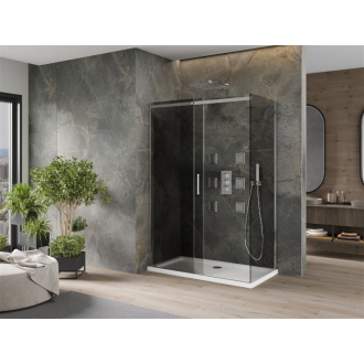 Mexen Omega výsuvná sprchová kabína 130 x 70 cm, grafit, chróm + plochá sprchová vanička, biela - 825-130-070-01-40-4010
