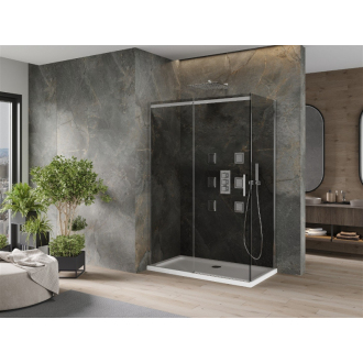 Mexen Omega výsuvná sprchová kabína 130 x 70 cm, grafit, chróm + plochá sprchová vanička, biela - 825-130-070-01-40-4010