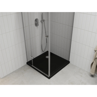 Mexen Roma sklopná sprchová kabína 90 x 90 cm, transparentná, chróm + plochá sprchová vanička, čierna - 854-090-090-01-00-4070