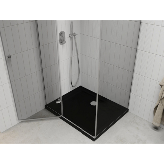 Mexen Roma sprchová kabína sklopná 100 x 90 cm, transparentná, chróm + plochá sprchová vanička, čierna - 854-100-090-01-00-4070