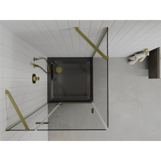 Mexen Roma sklopná sprchová kabína 90 x 90 cm, priehľadná, zlatá + plochá sprchová vanička, čierna - 854-090-090-50-00-4070G