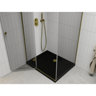 Mexen Roma sklopná sprchová kabína 120 x 80 cm, priehľadná, zlatá + plochá sprchová vanička, čierna - 854-120-080-50-00-4070G