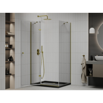 Mexen Roma sklopná sprchová kabína 120 x 80 cm, priehľadná, zlatá + plochá sprchová vanička, čierna - 854-120-080-50-00-4070G