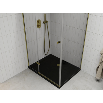 Mexen Roma sklopná sprchová kabína 120 x 90 cm, priehľadná, zlatá + plochá sprchová vanička, čierna - 854-120-090-50-00-4070G