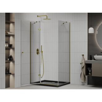 Mexen Roma sklopná sprchová kabína 120 x 90 cm, priehľadná, zlatá + plochá sprchová vanička, čierna - 854-120-090-50-00-4070G