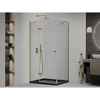 Mexen Roma sklopná sprchová kabína 120 x 90 cm, priehľadná, zlatá + plochá sprchová vanička, čierna - 854-120-090-50-00-4070G