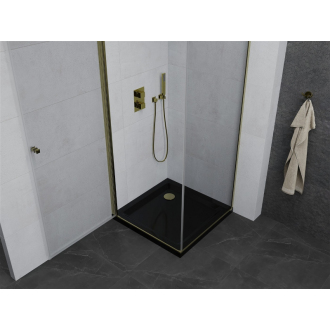 Mexen Pretoria sklopná sprchová kabína 90 x 90 cm, priehľadná, zlatá + plochá sprchová vanička, čierna - 852-090-090-50-00-4070G