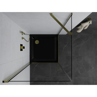 Mexen Pretoria sklopná sprchová kabína 90 x 90 cm, priehľadná, zlatá + plochá sprchová vanička, čierna - 852-090-090-50-00-4070G