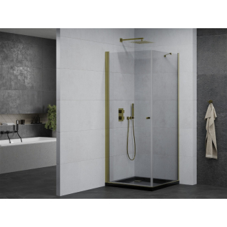 Mexen Pretoria sklopná sprchová kabína 90 x 90 cm, priehľadná, zlatá + plochá sprchová vanička, čierna - 852-090-090-50-00-4070G