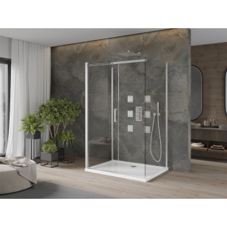 Mexen Omega 3-stenný, výsuvný sprchovací kút 110 x 90 cm, transparentný, chróm + Sprchová vanička plochá - 825-110-090-01-00-3s-4010