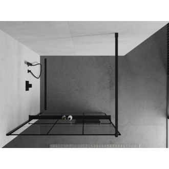 Sprchová stena Mexen Kyoto+ s policou a koľajnicou 100 x 200 cm, transparentný/čierny vzor 8 mm, čierna - 800-100-121-70-77
