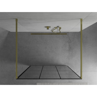 Mexen Kyoto voľne stojaca sprchová stena 100 x 200 cm, transparent/čierny vzor 8 mm, zlatá - 800-100-002-50-77