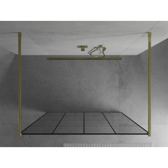 Mexen Kyoto voľne stojaca sprchová stena 130 x 200 cm, transparent/čierny vzor 8 mm, zlatá - 800-130-002-50-77