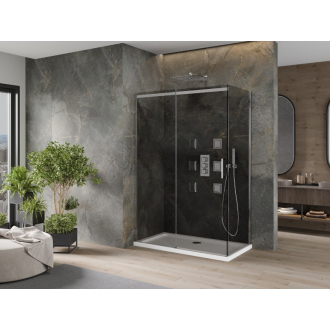 Mexen Omega výsuvná sprchová kabína 140 x 80 cm, grafit, chróm + plochá sprchová vanička, biela - 825-140-080-01-40-4010