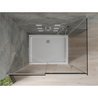 Mexen Omega výsuvná sprchová kabína 140 x 90 cm, grafit, chróm + plochá sprchová vanička, biela - 825-140-090-01-40-4010