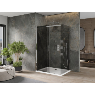 Mexen Omega výsuvná sprchová kabína 140 x 100 cm, grafit, chróm + plochá sprchová vanička, biela - 825-140-100-01-40-4010