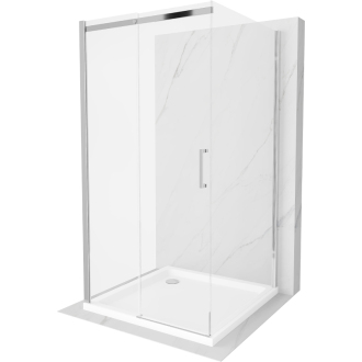Mexen Omega 3-stenný, výsuvný sprchovací kút 100 x 100 cm, transparentný, chróm + Sprchová vanička plochá - 825-100-100-01-00-3s-4010
