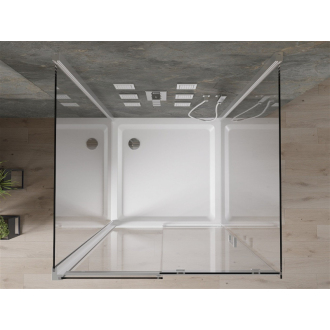Mexen Omega 3-stenný, výsuvný sprchovací kút 100 x 100 cm, transparentný, chróm + Sprchová vanička plochá - 825-100-100-01-00-3s-4010
