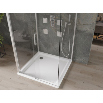 Mexen Omega 3-stenný, výsuvný sprchovací kút 100 x 100 cm, transparentný, chróm + Sprchová vanička plochá - 825-100-100-01-00-3s-4010